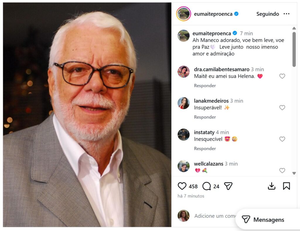 Regina Duarte Lamenta a Perda de Manoel Carlos: 'Sentiremos Sua Falta'