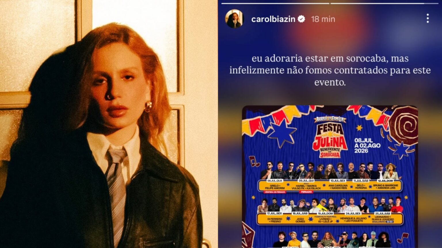 Festa Julina de Sorocaba: Carol Biazin desmente participação e gera confusão
